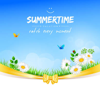 Vector illustration   of Summer background with grassのイラスト素材