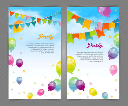 Vector illustration of Party banner with flags and ballonsのイラスト素材