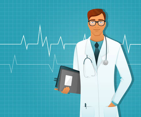 Vector illustration of Doctor man in white uniformのイラスト素材
