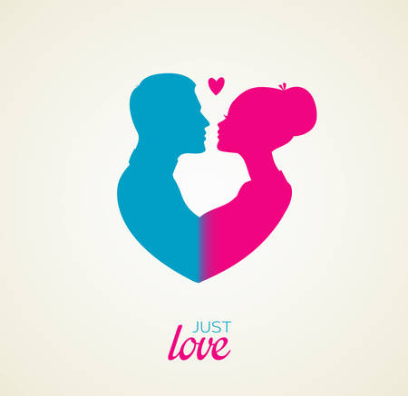 Vector illustration of Couple's silhouette kissing imageのイラスト素材