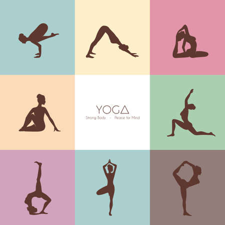 Vector illustration of Yoga poses woman's silhouetteのイラスト素材