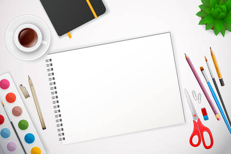 Vector illustration of Art process with watercolorのイラスト素材