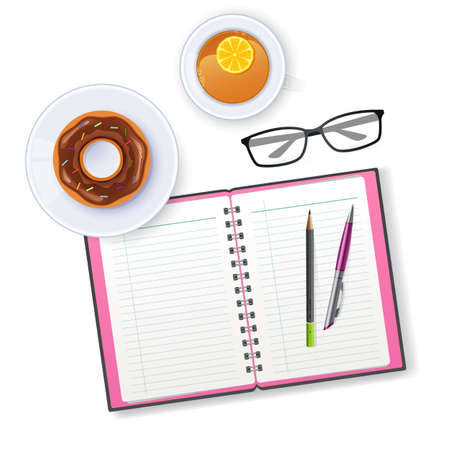 Vector illustration of Scene with notebook and teaのイラスト素材