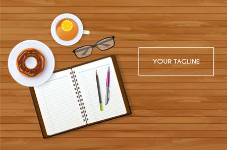 Vector illustration of Scene with notebook and teaのイラスト素材