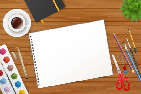 Vector illustration of Art process with watercolorのイラスト素材