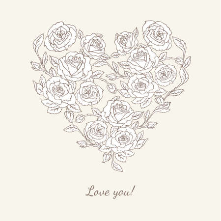 Vector illustration of Heart shape with rosesのイラスト素材
