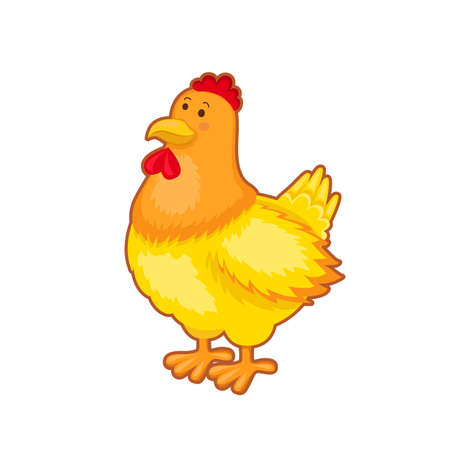 Cute portrait of farm yellow hen on white backgroundのイラスト素材