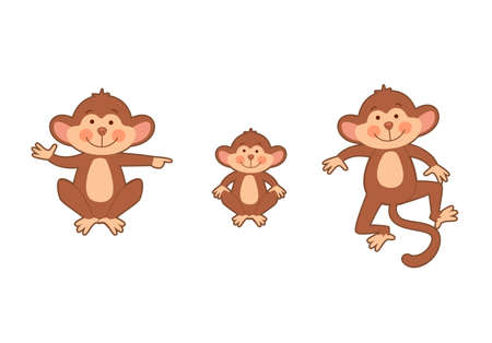 Set of funny monkey family  in different poses.のイラスト素材