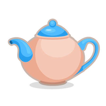 Vector illustration of blue shiny teapot on white backgroundのイラスト素材