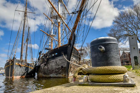 Den Helder, Netherlands. May 2021. Old clipper moored at the quay of Willemsoord, a former shipyard in Den Helder, Netherland. High quality photoの写真素材