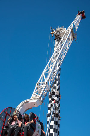 Den Helder, the Netherlands. 8 July 2021.Scenes of a fair with carousels and bumper cars. High...