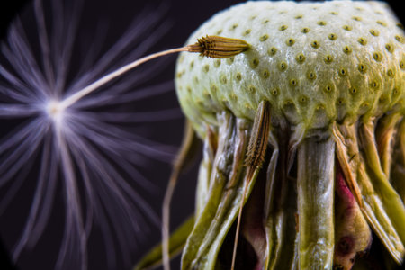 Den Helder, the Netherlands. September 2021. Close up of the fluff of a dandelion. High quality...