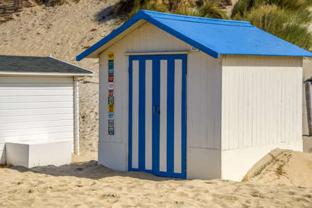 Texel, Netherlands. August 2021. The beach houses on the beach of the Wadden Island of Texel. High quality photoの写真素材