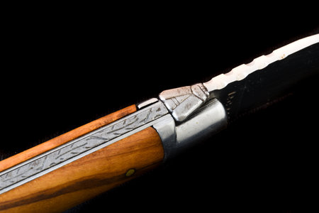 Den Helder, the Netherlands. September 2021. Close up of an authentic Laguiole folding knife. High quality photoのeditorial素材