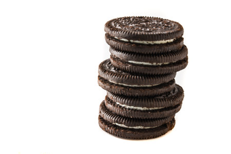 Den Helder, the Netherlands. July 2021. Isolated Oreo cookies on a white background. High quality photoのeditorial素材