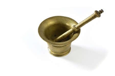 September 2021. Copper mortar with pestle on a white background. High quality photoの写真素材
