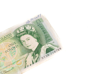 Den Helder, the netherlands. October 2021. One pound note with Queen Elisabeth on a white...