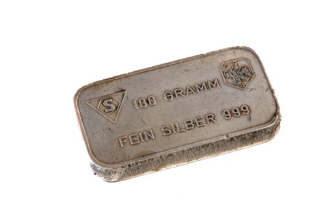 October 2021. Close up of an old swiss silver bar. High quality photoのeditorial素材