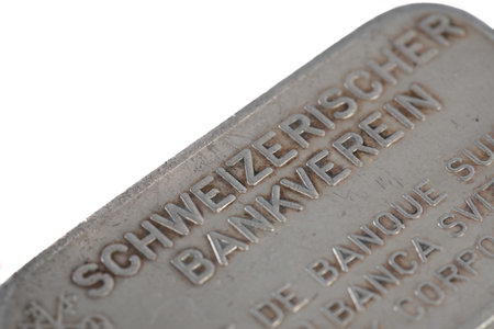 October 2021. Close up of an old swiss silver bar. High quality photo