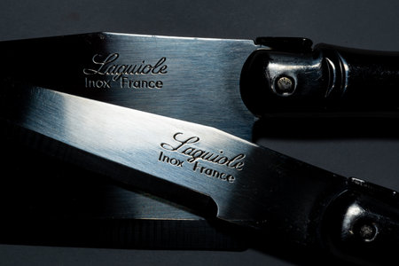 The Netherlands, January 2022. Close up of handmade laguiole knife. High quality photoのeditorial素材
