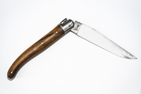 The Netherlands, January 2022. Close up of handmade laguiole knife. High quality photoのeditorial素材