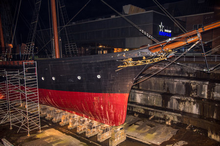 Den Helder, Netherlands, March 2022. The historic naval ship Bonaire in dry dock at former Willemsoord shipyard, Den Helder. High quality photoのeditorial素材