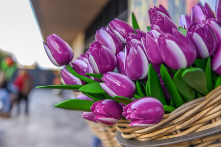 Lisse, Netherlands, April 2022. Clogs and wooden tulips, souvenirs of Holland. High quality photoの写真素材
