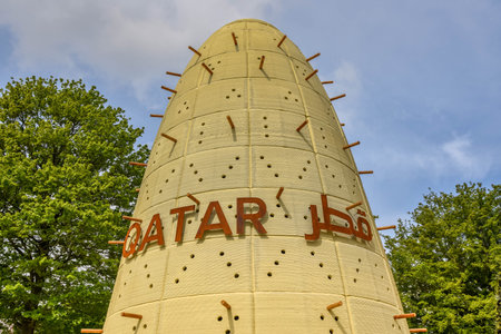 Almere, Netherlands, may 2021. Desert Nest, the pavillion of Qatar at the Floriade Expo. High...
