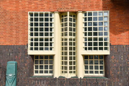 Amsterdam, Netherlands. June 2022. View of characteristic brick residential building in the style of the Amsterdam School in Spaarndammerbuurt, Amsterdam. High quality photo.の写真素材