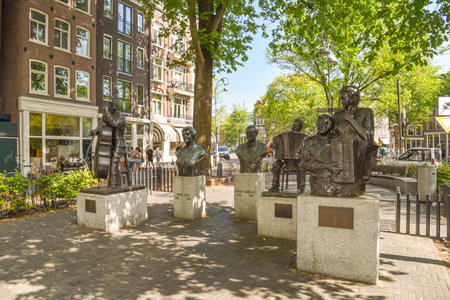 Amsterdam, Netherlands. Statues of Amsterdam musicians at the Johny Jordaan Square in Amsterdam. High quality photoのeditorial素材