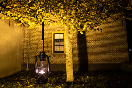 Enkhuizen, Netherlands. October 2022. Close up of an old burning oil lamp. High quality photoの写真素材