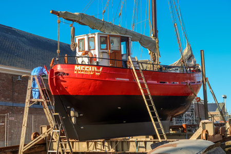Westerland, Netherlands. October 2022. Cutter on the slipway being repaired. High quality photoのeditorial素材