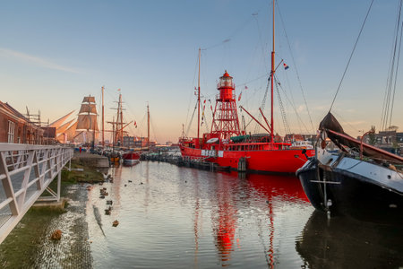 Den Helder, Netherlands. November 2022. Lightship Texel in the harbor of Den Helder. High quality photoのeditorial素材