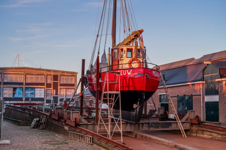 Westerland, Netherlands. October 2022. Cutter on the slipway being repaired. High quality photo. High quality photoのeditorial素材