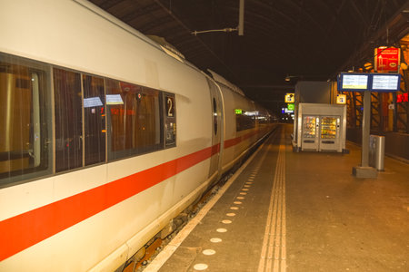 Amsterdam, Netherlands. December 2022. An ICE international train on the platform of Central Station in Amsterdam. High quality photoのeditorial素材