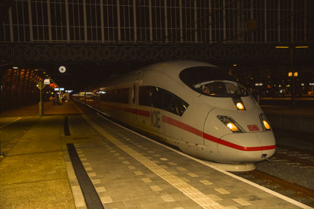 Amsterdam, Netherlands. December 2022. An ICE international train on the platform of Central Station in Amsterdam. High quality photoのeditorial素材