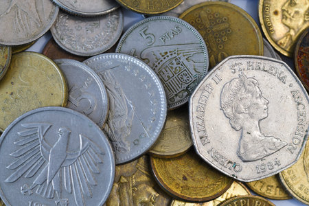 Den Helder, Netherlands. January 2023. Old European coins. High quality photo