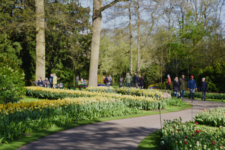 Lisse, the Netherlands. April 2023. Visitors to Keukenhof, a great spring garden in the Netherlands. High quality photoのeditorial素材