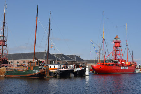 Den Helder, Netherlands. April 23, 2023. Lightship Texel in the old port of Den Helder. High quality photoのeditorial素材