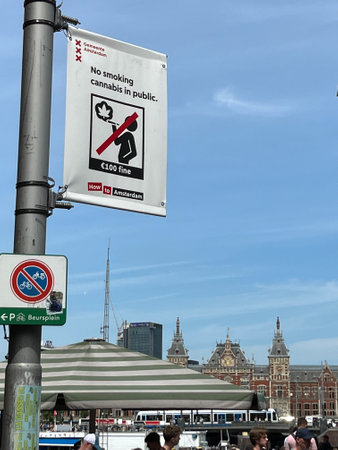 Amsterdam, Netherlands. June 23, 2023. A new road sign in Amsterdam. High quality photoのeditorial素材
