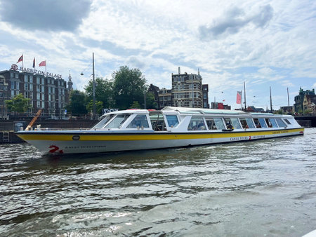 Amsterdam, Netherlands. June 30, 2023. Tour boats in Amsterdam's canals. High quality photoの写真素材