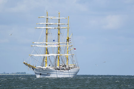 Den Helder, Netherlands. July 2, 2023. The Indonesian tall ship Bima Suci during the sail out in Den...