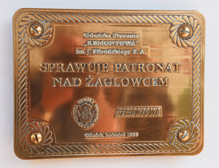 Den Helder, Netherlands. June 30, 2023. A copper plaque of the Dar Mlodziezy. High quality photoのeditorial素材