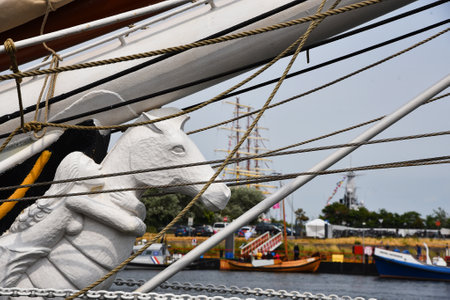 Den Helder, Netherlands. July 2, 2023. The rigging of old sailing ships. High quality photoのeditorial素材