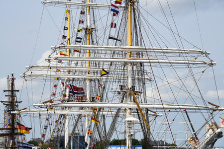 Den Helder, Netherlands. July 2, 2023. The rigging of old sailing ships. High quality photoのeditorial素材