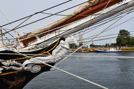 Den Helder, Netherlands. July 2, 2023. Bowsprits and figureheads on tall ships. High quality photoのeditorial素材