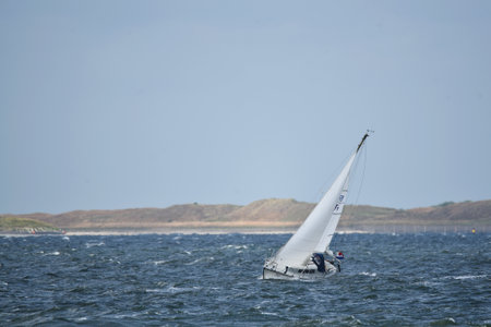 Den Oever, Netherlands. July 9, 2023. Sailing boats on the Wadden Sea. High quality photoのeditorial素材