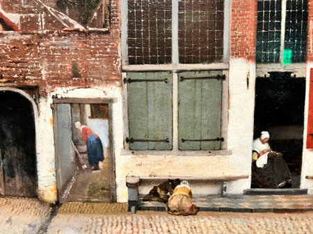 Amsterdam, Netherlands. August 6, 2023. Close up of famous painting of Johannes Vermeer. High quality photoのeditorial素材