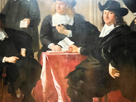 Amsterdam, Netherlands. August 6, 2023. Close up of famous painting of Johannes Vermeer. High quality photoのeditorial素材