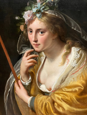 Amsterdam, Netherlands. August 11, 2023. Close up of the persons in old oil paintings. High quality photoのeditorial素材
